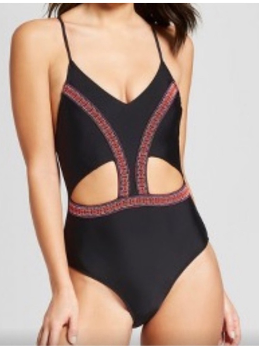 Xhilaration One Piece Sexy Cut Out Black Beaded Swimsuit Size Medium